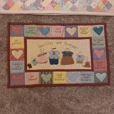 HANDMADE QUILT, PILLOW SHAM AND WALL HANGING