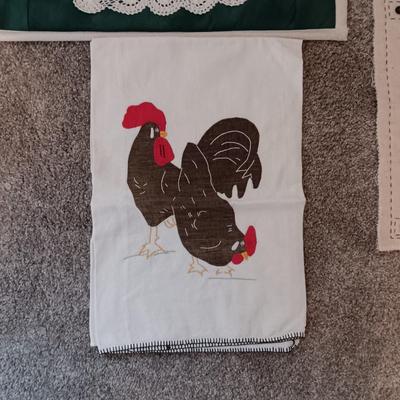 DISH TOWELS, THROW PILLOW, WALL HANGINGS AND A DOILY