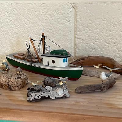 Wood Boat and Seagull Lot