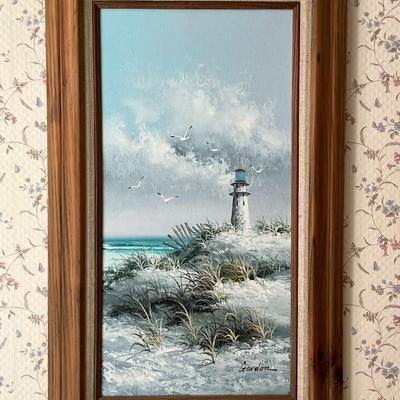 Seascape/Lighthouse Oil Painting- Signed by Artist (Gordon) 18.5" x 30.5"