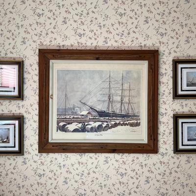 Nautical Themed Framed Art- Set of 5- Largest Measures 31" x 26"- Artist Signature