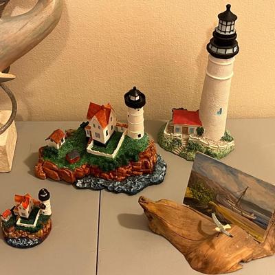 Dolphin Statue and Lighthouse Décor Lot