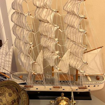 Large Model Ship w/ Nautical Décor Lot