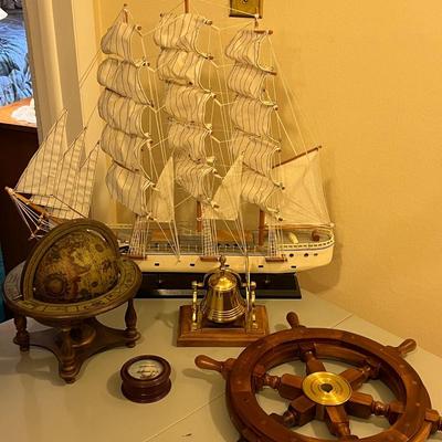 Large Model Ship w/ Nautical Décor Lot