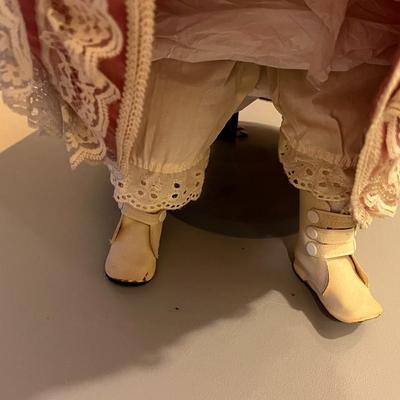 Porcelain Doll in Pink Velvet Dress/Hat 24.5"