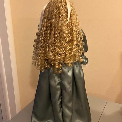 Porcelain Doll in Blue Satin Dress 26"