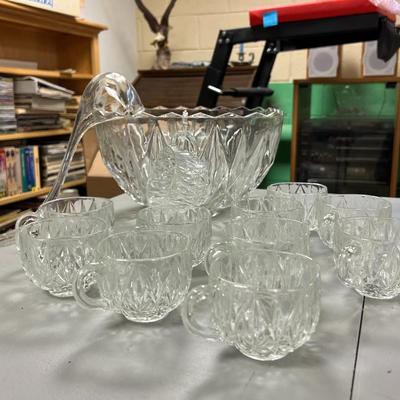 Glass Punch Bowl w/ Glasses