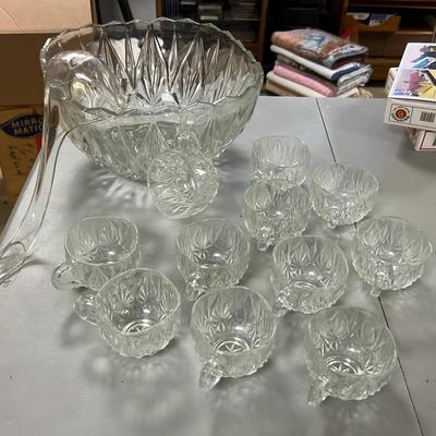 Glass Punch Bowl w/ Glasses