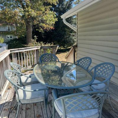 Metal and Glass Patio Table w/ 6 Chairs