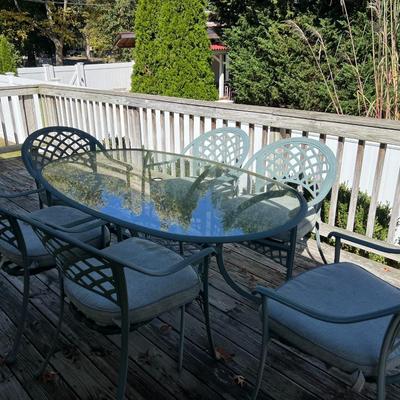 Metal and Glass Patio Table w/ 6 Chairs