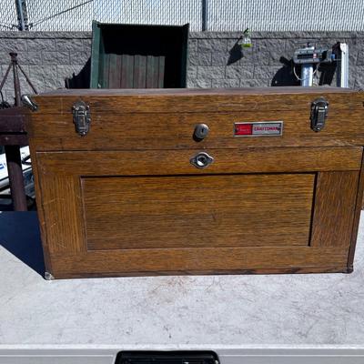 Sale Photo Thumbnail #17: Vintage Craftsman Wood Machinists Tool Box. Very good condition all there 26x10x12. Solid Oak! no key.