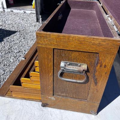 Sale Photo Thumbnail #24: Vintage Craftsman Wood Machinists Tool Box. Very good condition all there 26x10x12. Solid Oak! no key.