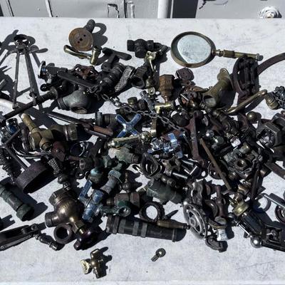 Large Bucket of Brass and antique items. 