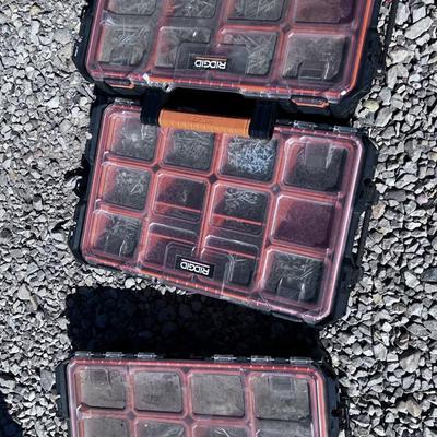 (3) Ridgid Pack Out Boxes Full of Nails & Bolts