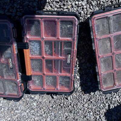 (3) Ridgid Pack Out Boxes Full of Nails & Bolts
