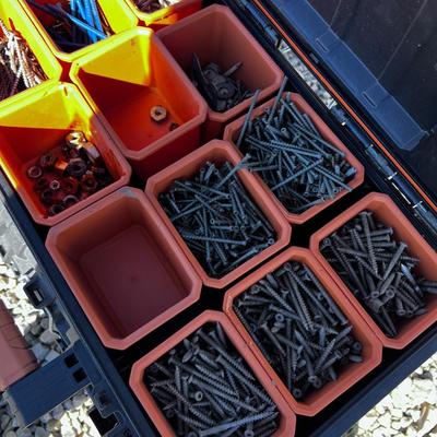 (3) Ridgid Pack Out Boxes Full of Nails & Bolts