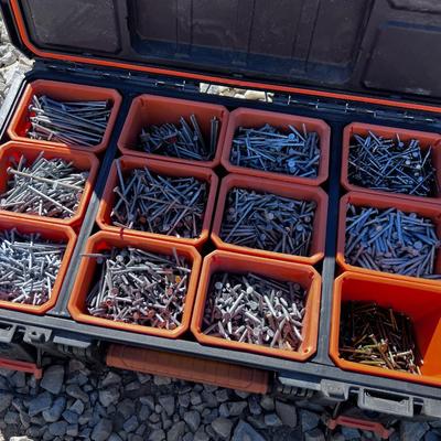 (3) Ridgid Pack Out Boxes Full of Nails & Bolts
