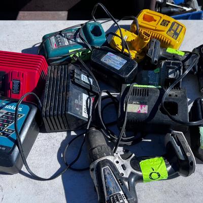 Large Lot of Cordless Chargers, Batteries and Drills-MIXED Variety. 