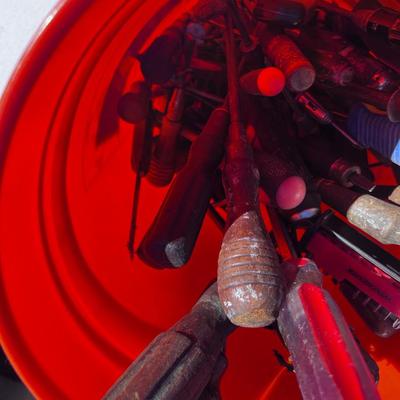 Bucket full of Screw Drivers 