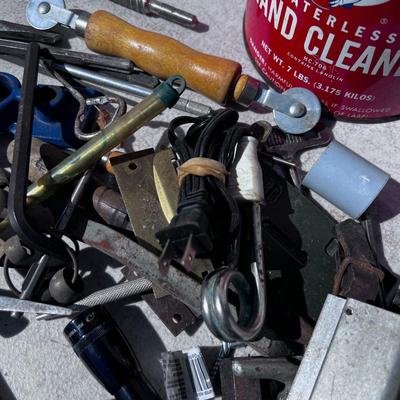 Bucket Full of Odds and Ends tools in an OLD ANTIQUE HAND CLEANER CAN 