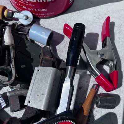 Bucket Full of Odds and Ends tools in an OLD ANTIQUE HAND CLEANER CAN 