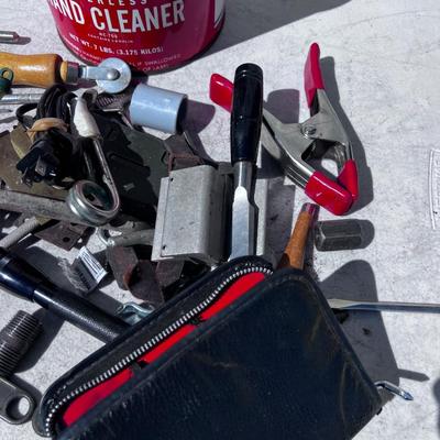 Bucket Full of Odds and Ends tools in an OLD ANTIQUE HAND CLEANER CAN 