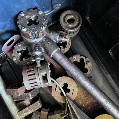 Tub of Antique Pipe Threading Tools