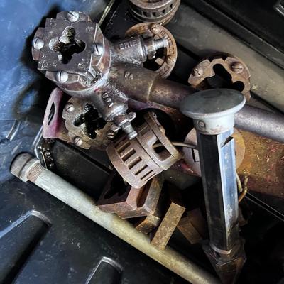 Tub of Antique Pipe Threading Tools