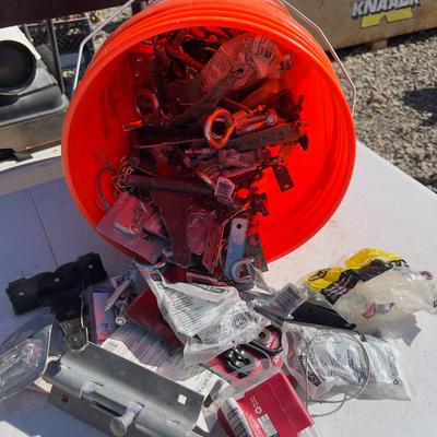 Hardware Bucket; Hinges, Latches, Eye Hooks and Chain etc.