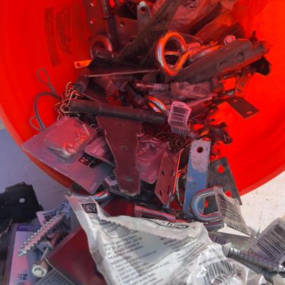 Hardware Bucket; Hinges, Latches, Eye Hooks and Chain etc.