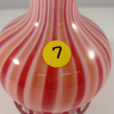 Striped Art Glass Vase with Ruffled Top (#7)