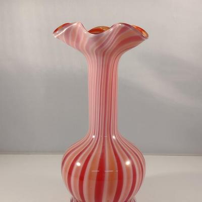 Striped Art Glass Vase with Ruffled Top (#7)