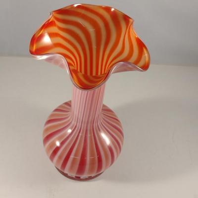 Striped Art Glass Vase with Ruffled Top (#7)