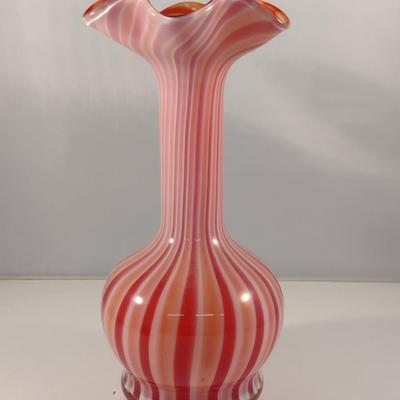 Striped Art Glass Vase with Ruffled Top (#7)