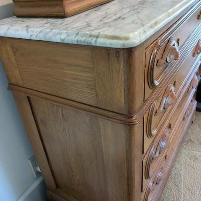 Antique Oak and Marble Dresser with Mirror