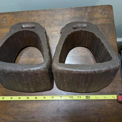 Pair of Antique Carved Wood Stirrups