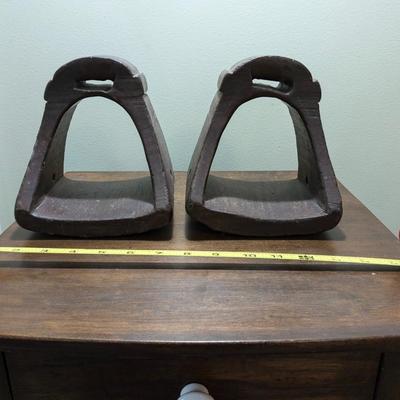 Pair of Antique Carved Wood Stirrups