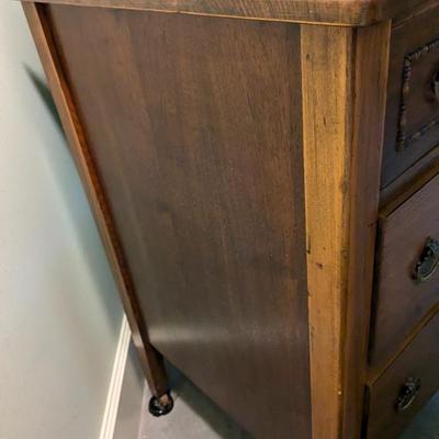 Antique Walnut Dresser with Mirror, Glass Top