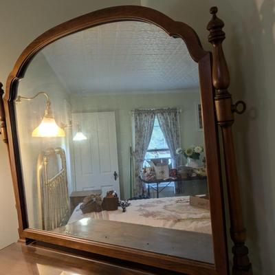 Antique Walnut Dresser with Mirror, Glass Top