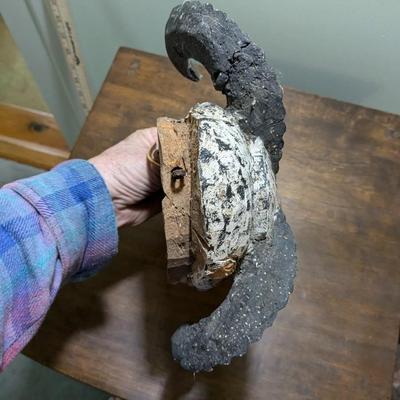Antique Black and White Hand Carved Head with Genuine Horns Wall Decor