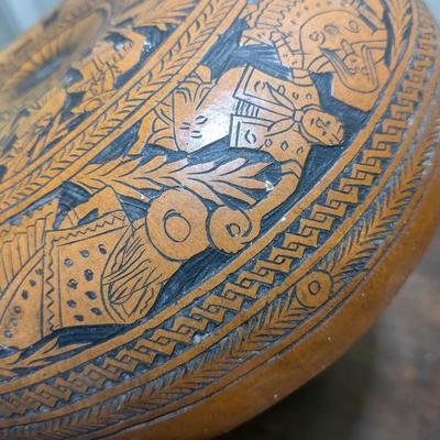 Vintage Peruvian Hand Carved Gourd Bowl