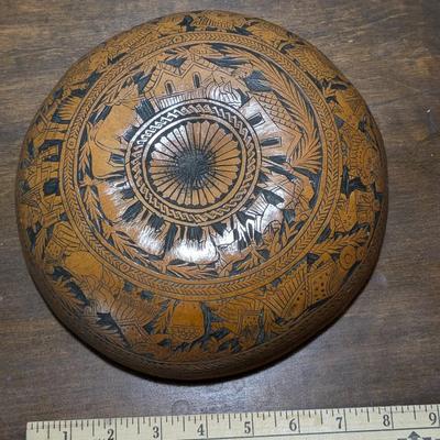 Vintage Peruvian Hand Carved Gourd Bowl