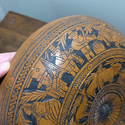 Vintage Peruvian Hand Carved Gourd Bowl