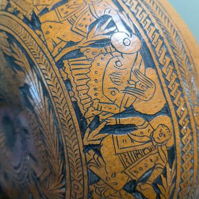 Vintage Peruvian Hand Carved Gourd Bowl