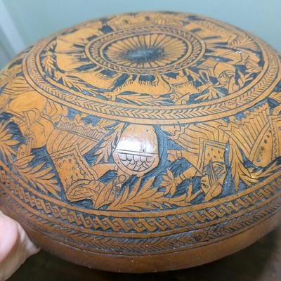 Vintage Peruvian Hand Carved Gourd Bowl