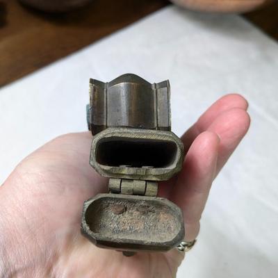 Antique Traveler Brass Quill Holder & Ink Well