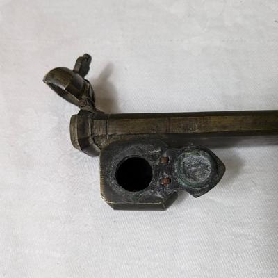 Antique Traveler Brass Quill Holder & Ink Well