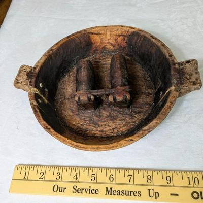 Bolivian Ritual Aymara Wedding Fertility Wood Vessel w/ Figures & bulls