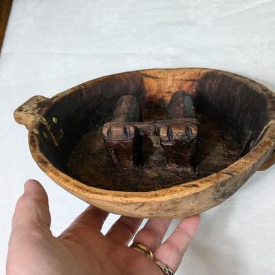 Bolivian Ritual Aymara Wedding Fertility Wood Vessel w/ Figures & bulls