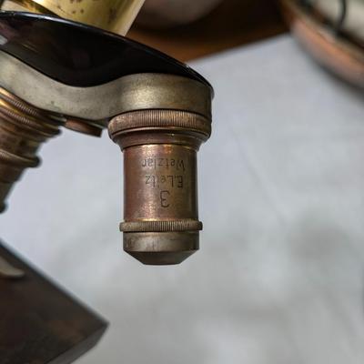 Rare Vintage E. Leitz Wetzlar Microscope with Handle and Quality Grade Glass Dome